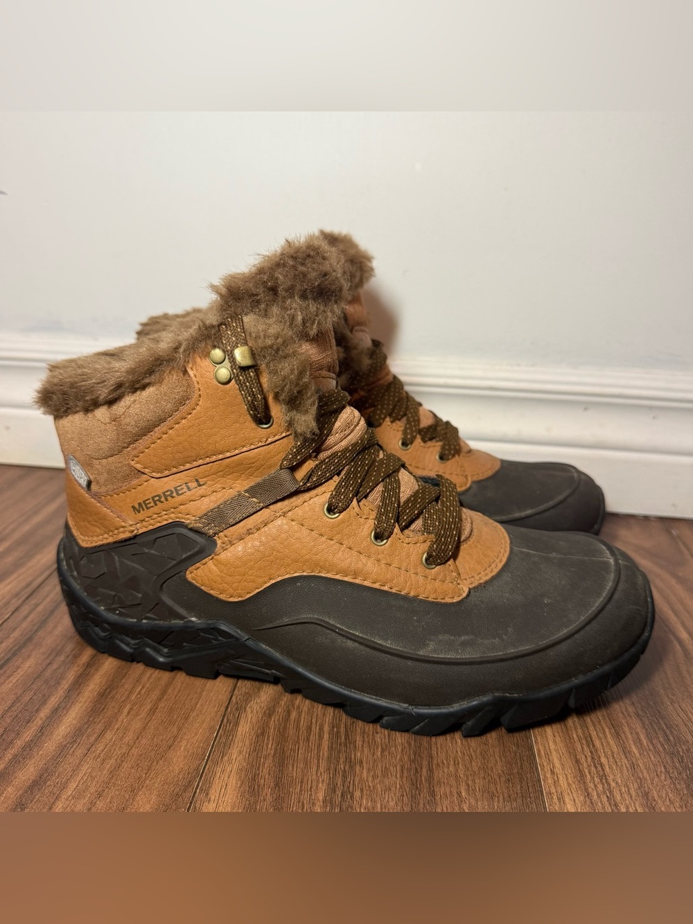 Merrell Aurora 6 Ice+ Waterproof Womens Winter Boots Size 8 Brown Faux Fur Lined